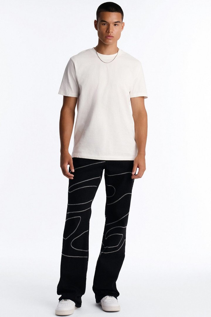 Lasso Embroidered Stacked Slim Flare Jeans - Black