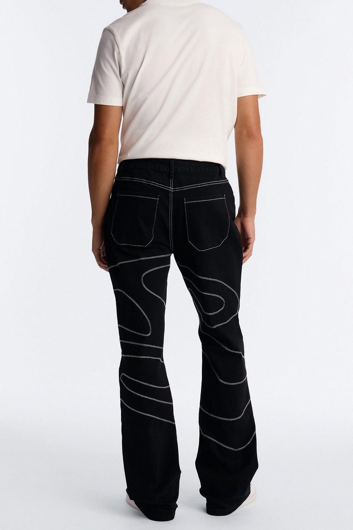 Lasso Embroidered Stacked Slim Flare Jeans - Black