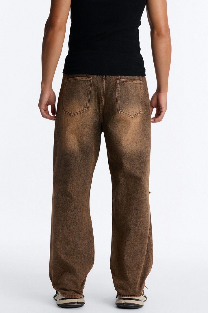Baggy Classic Knee Slit Jean - Brown