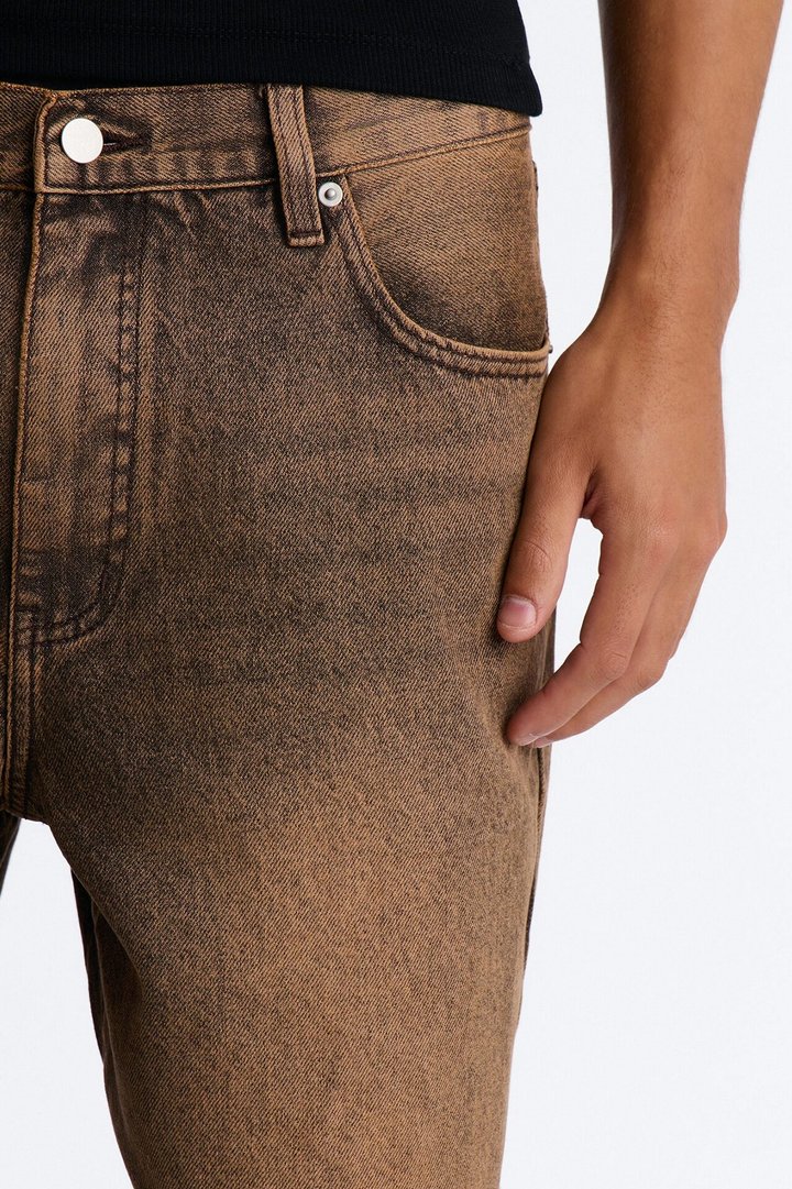 Baggy Classic Knee Slit Jean - Brown