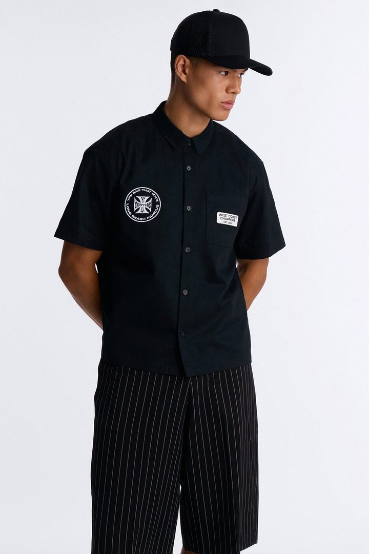 West Coast Choppers Embroidered Button Up Shirt - Black