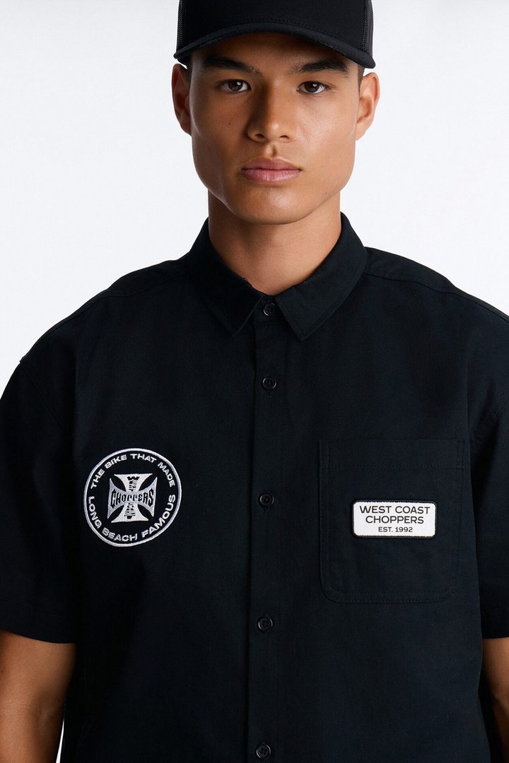 West Coast Choppers Embroidered Button Up Shirt - Black