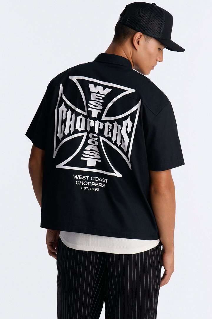 West Coast Choppers Embroidered Button Up Shirt - Black