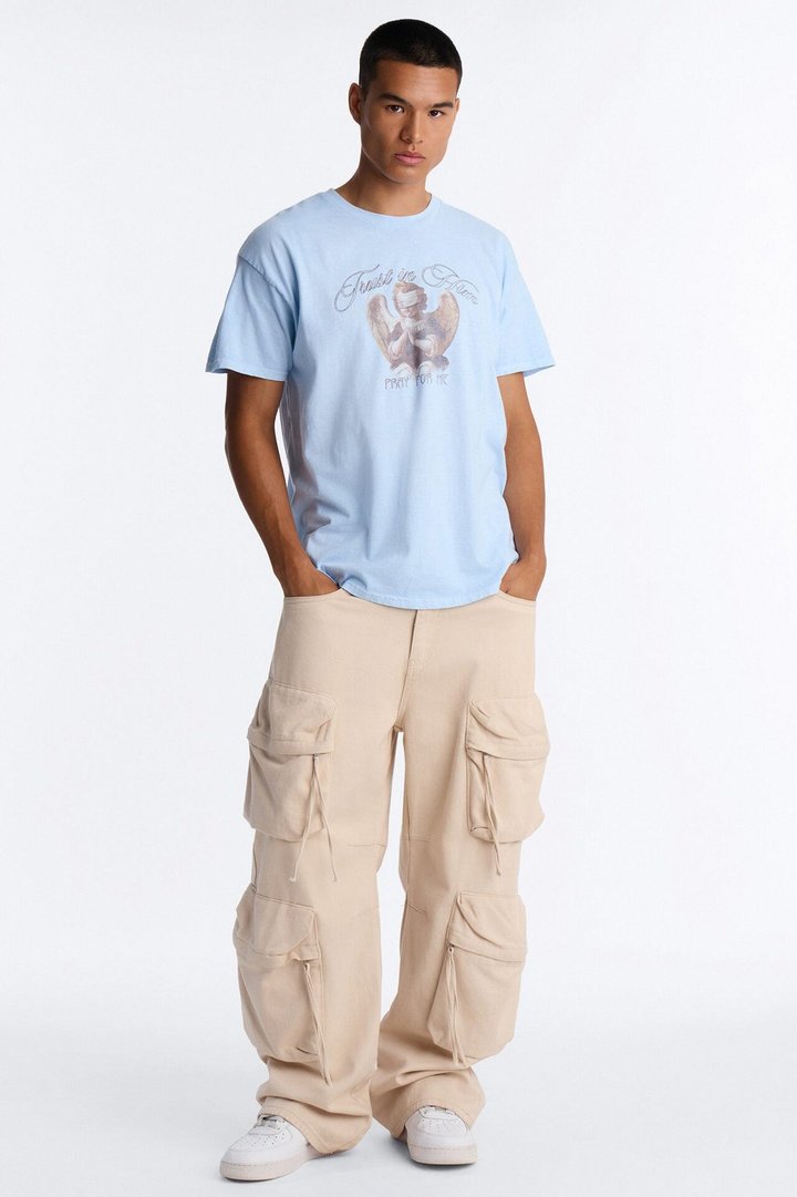 Trust In Him Oversized Short Sleeve Tee - Light Blue