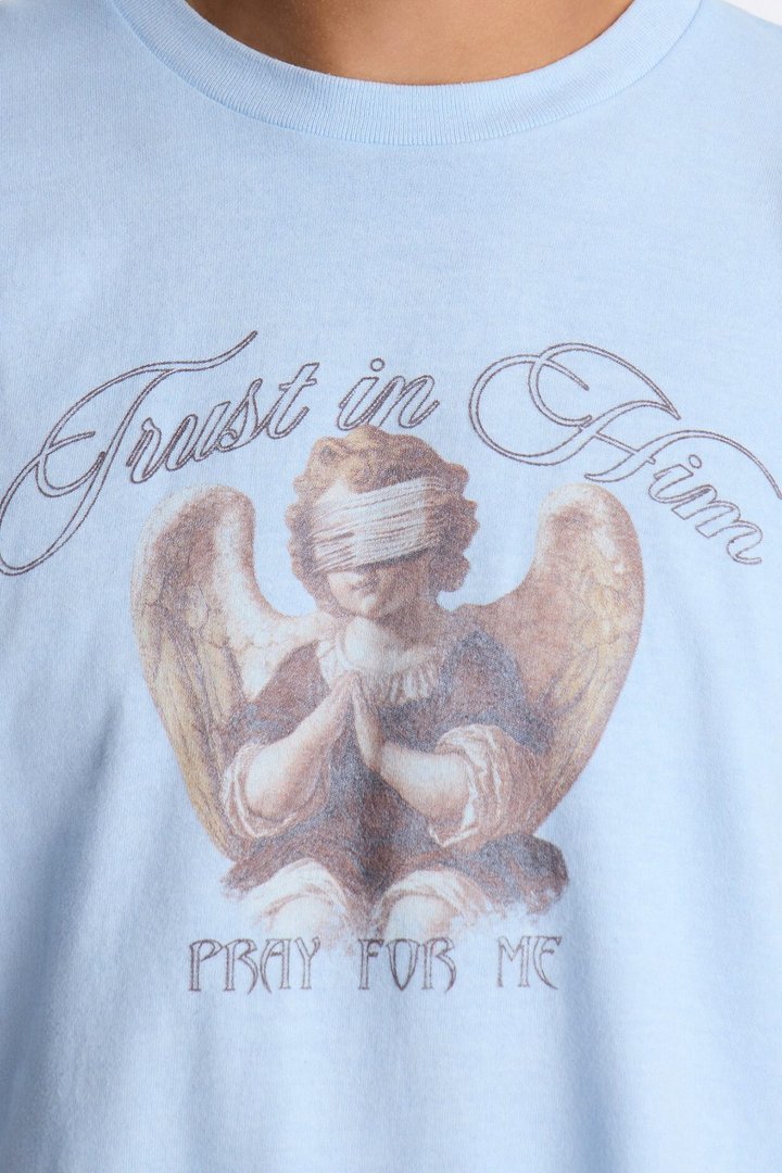Trust In Him Oversized Short Sleeve Tee - Light Blue
