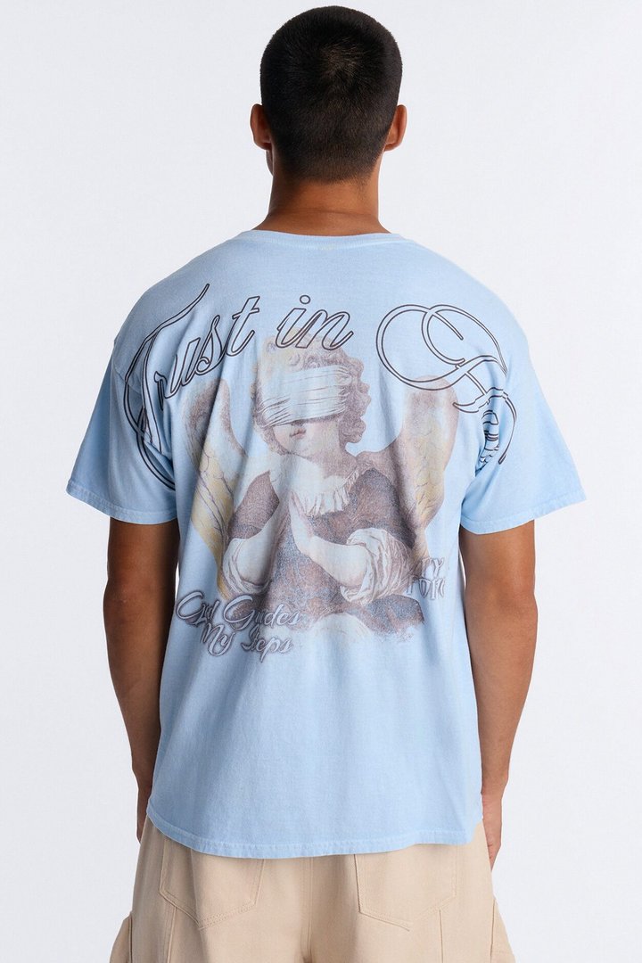 Trust In Him Oversized Short Sleeve Tee - Light Blue