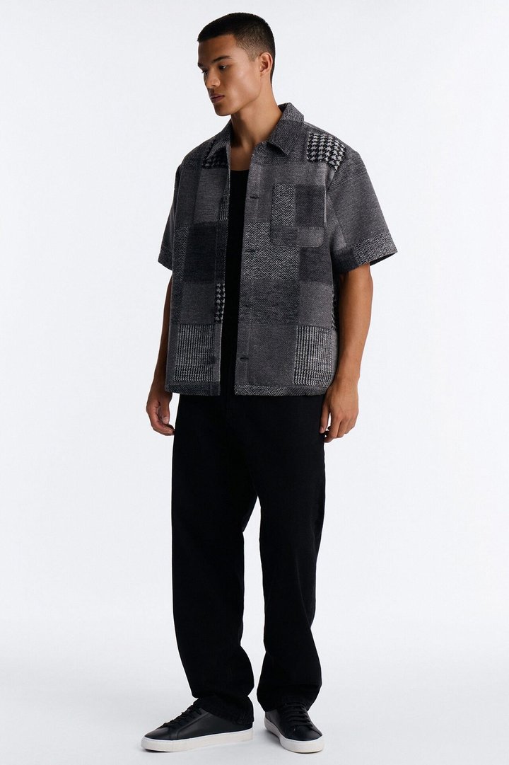 They're Satisfied Patch Relaxed Button Up Shirt - Grey