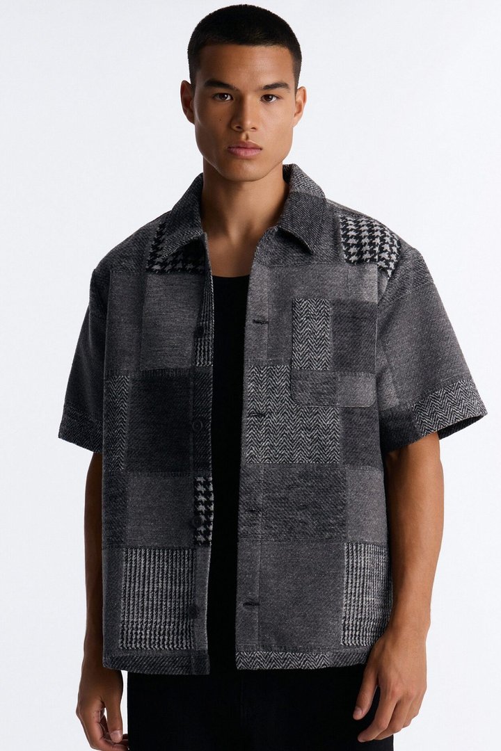 They're Satisfied Patch Relaxed Button Up Shirt - Grey