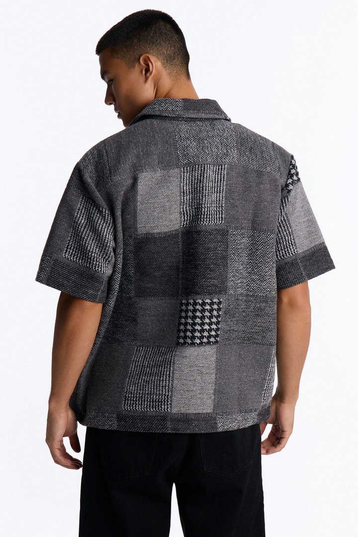 They're Satisfied Patch Relaxed Button Up Shirt - Grey