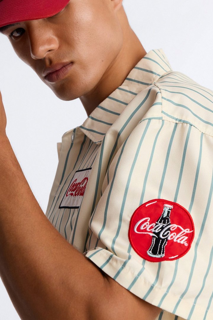 Coca Cola Pop Art Cuban Collar Button Up Shirt - Off White/combo