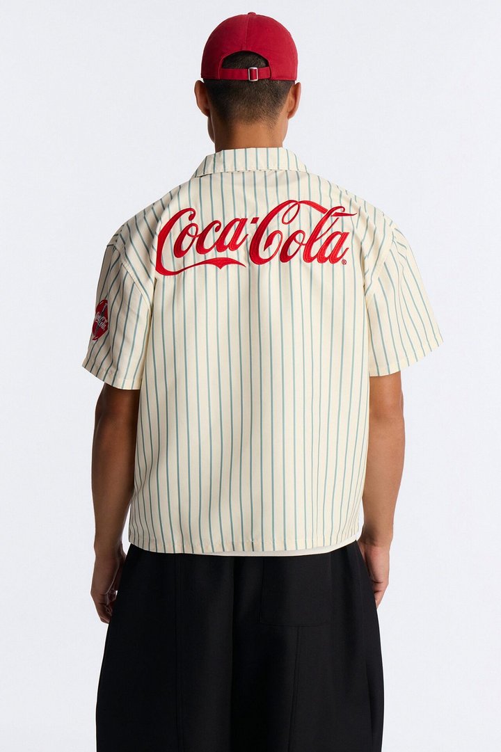 Coca Cola Pop Art Cuban Collar Button Up Shirt - Off White/combo