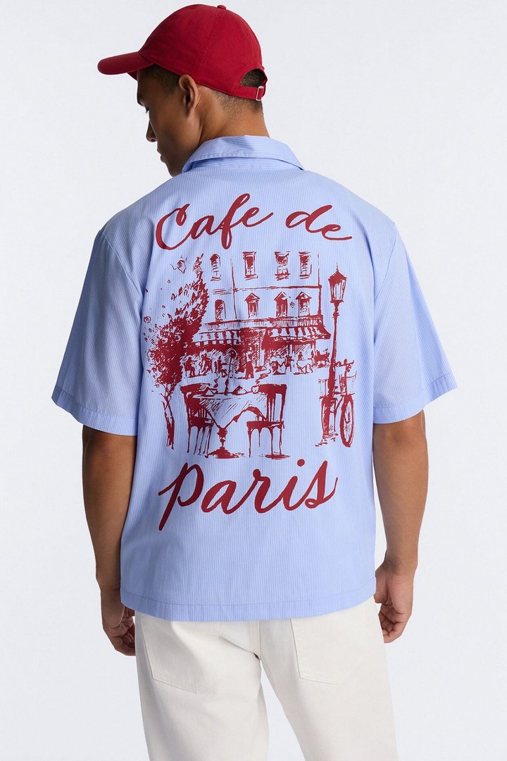 Cafe De Paris Pinstripe Button Up Shirt - Blue/combo