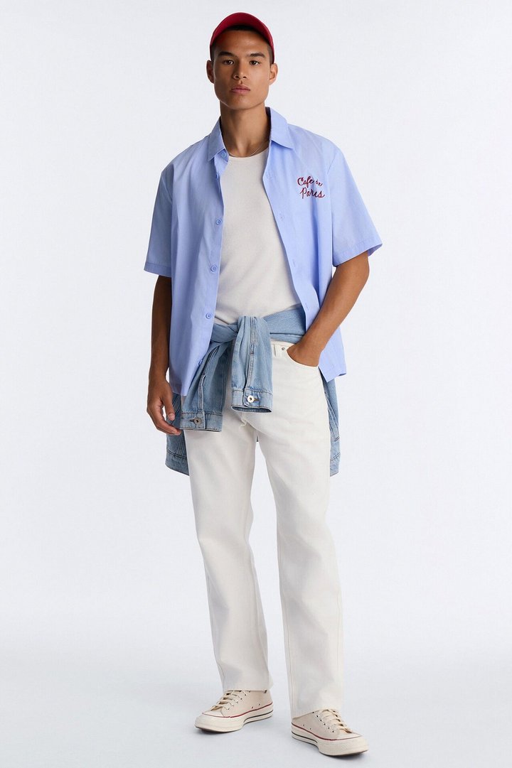 Cafe De Paris Pinstripe Button Up Shirt - Blue/combo