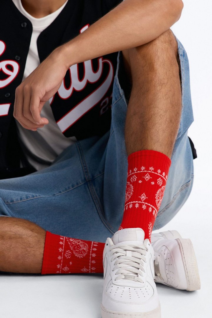 Paisley Bandana Crew Socks - Red