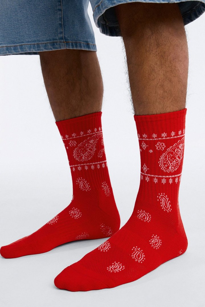 Paisley Bandana Crew Socks - Red