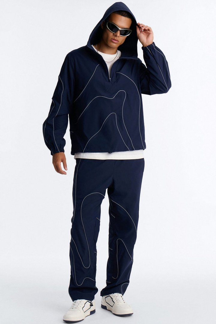Straight Futuristic Mode Track Pant - Navy