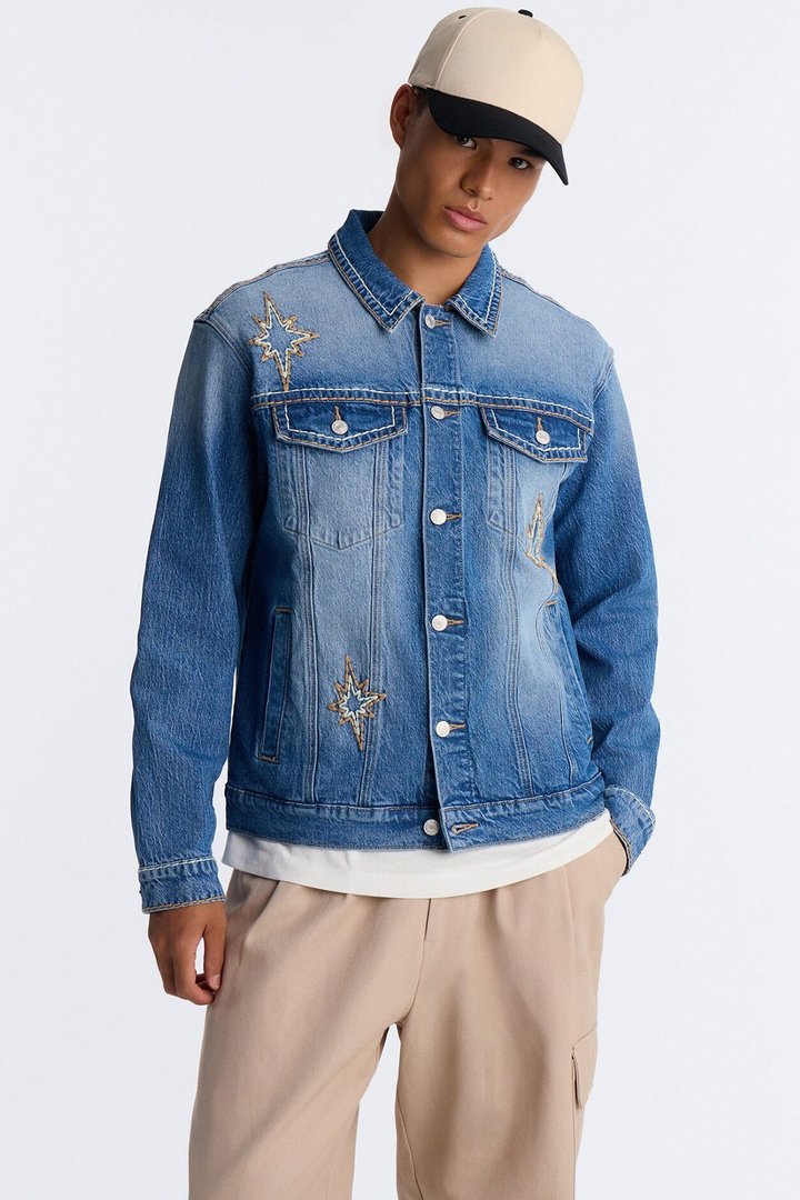 Heavy Stitch Astor Denim Trucker Jacket - Medium Blue Wash