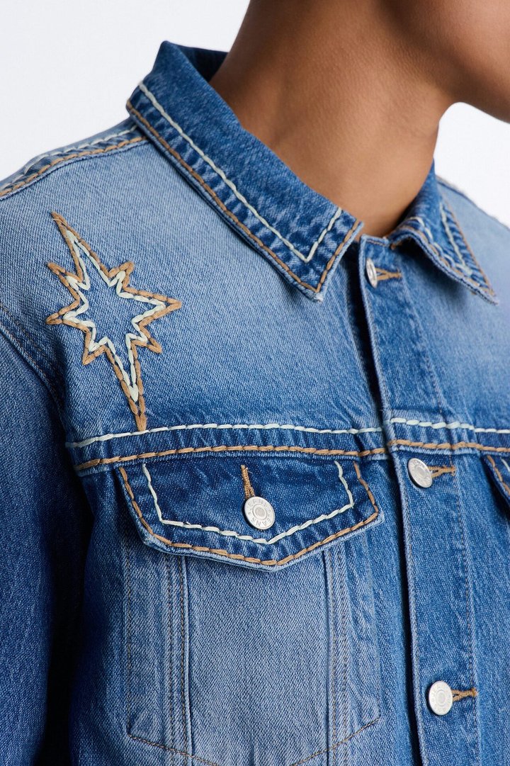 Heavy Stitch Astor Denim Trucker Jacket - Medium Blue Wash