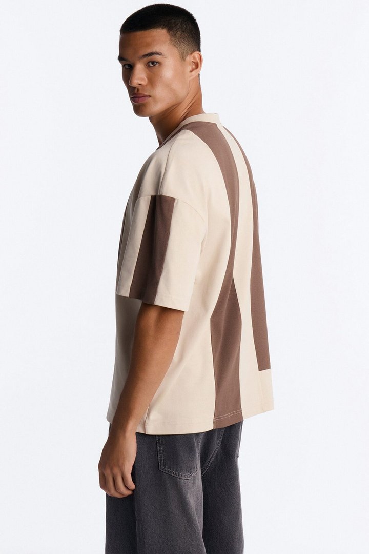 Loose Fit Ribbed Panel Jersey - Brown/combo