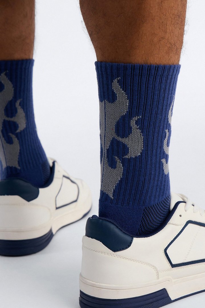 Contrast Flame Crew Socks - Blue