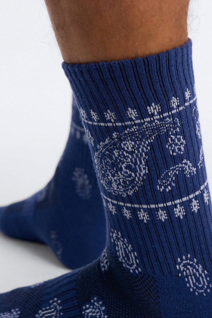 Paisley Bandana Crew Socks - Blue