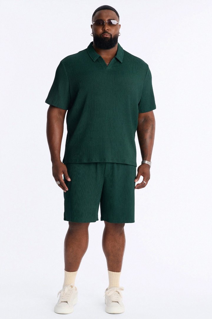 Pure Form Plisse Johnny Collar Polo - Hunter Green