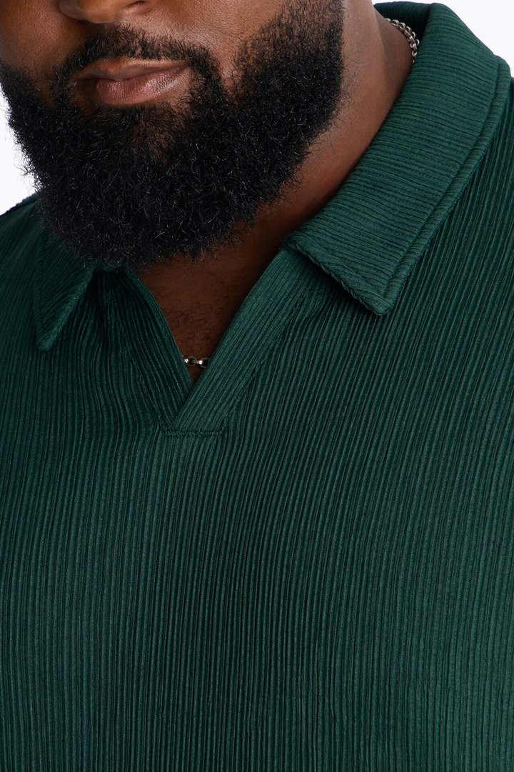Pure Form Plisse Johnny Collar Polo - Hunter Green