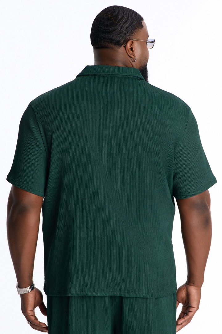 Pure Form Plisse Johnny Collar Polo - Hunter Green