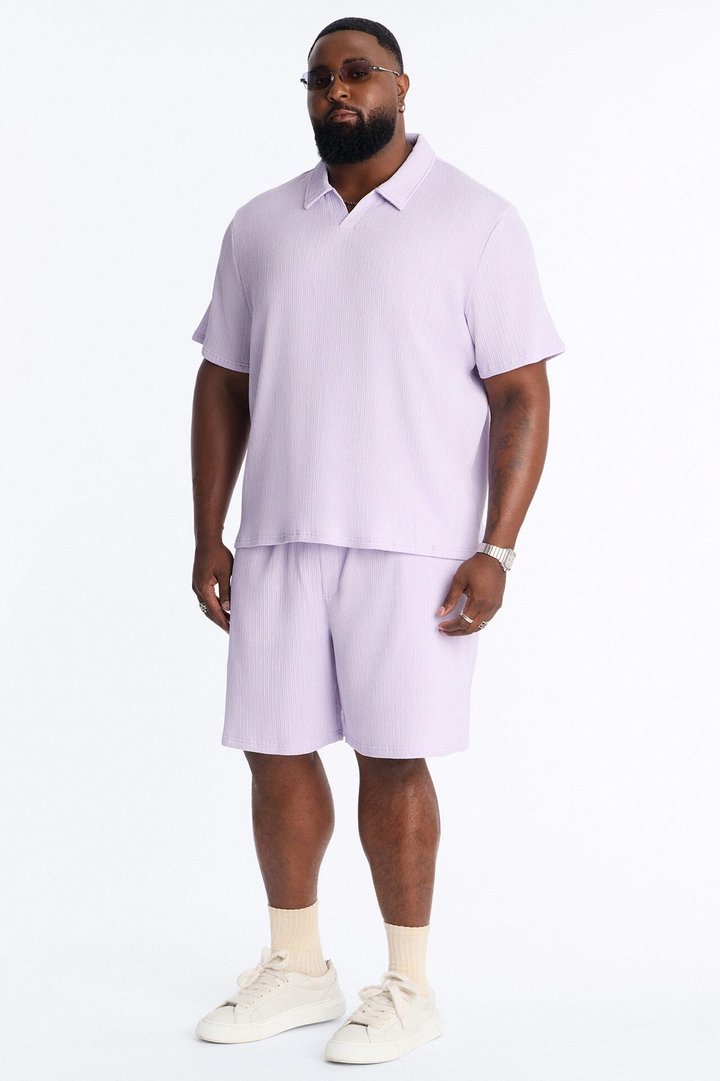Pure Form Plisse Johnny Collar Polo - Purple