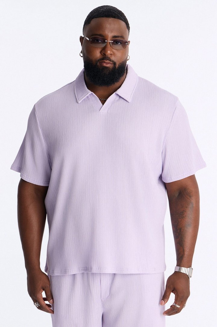Pure Form Plisse Johnny Collar Polo - Purple