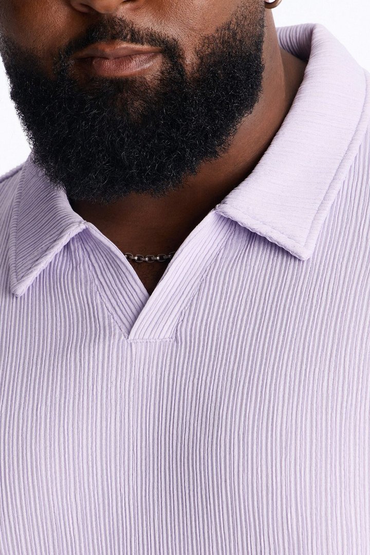 Pure Form Plisse Johnny Collar Polo - Purple
