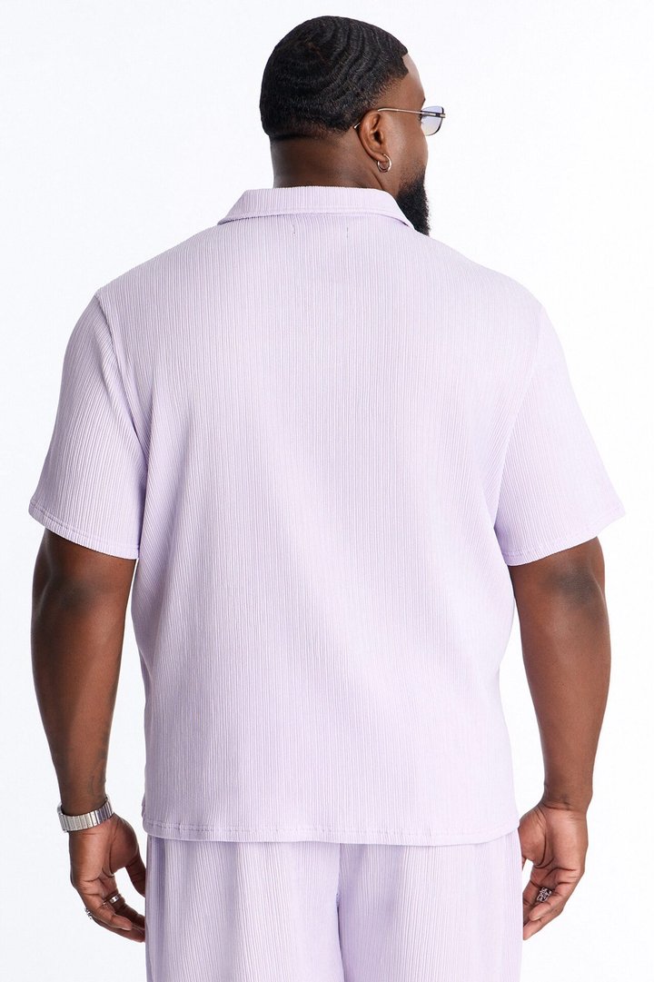 Pure Form Plisse Johnny Collar Polo - Purple