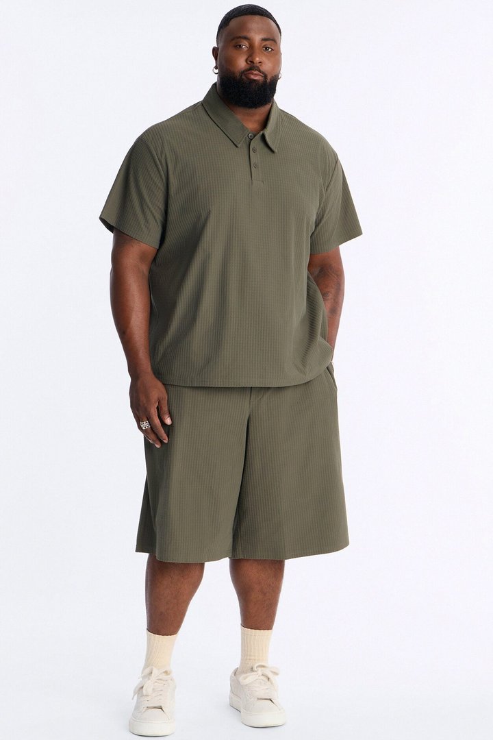 Terrance Textured Stripe Polo - Olive
