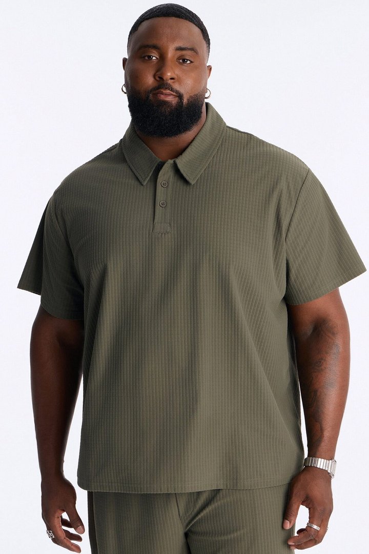 Terrance Textured Stripe Polo - Olive