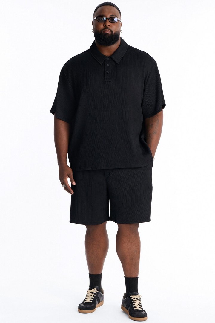 Pure Form Plisse Polo - Black