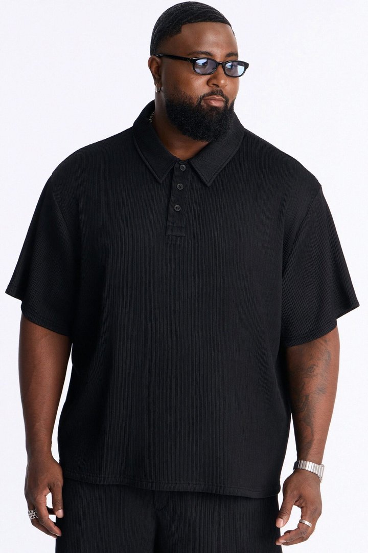 Pure Form Plisse Polo - Black