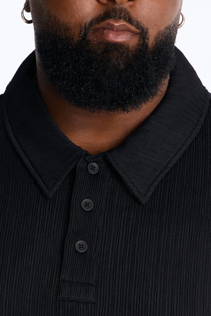 Pure Form Plisse Polo - Black