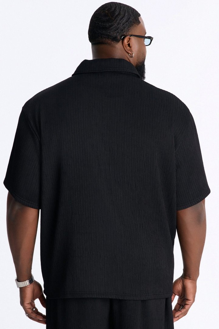 Pure Form Plisse Polo - Black