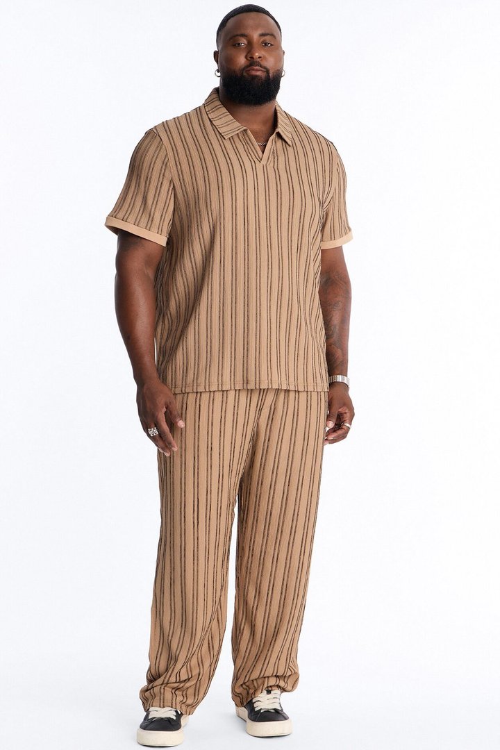 Etched Stripe Polo - LightBrown