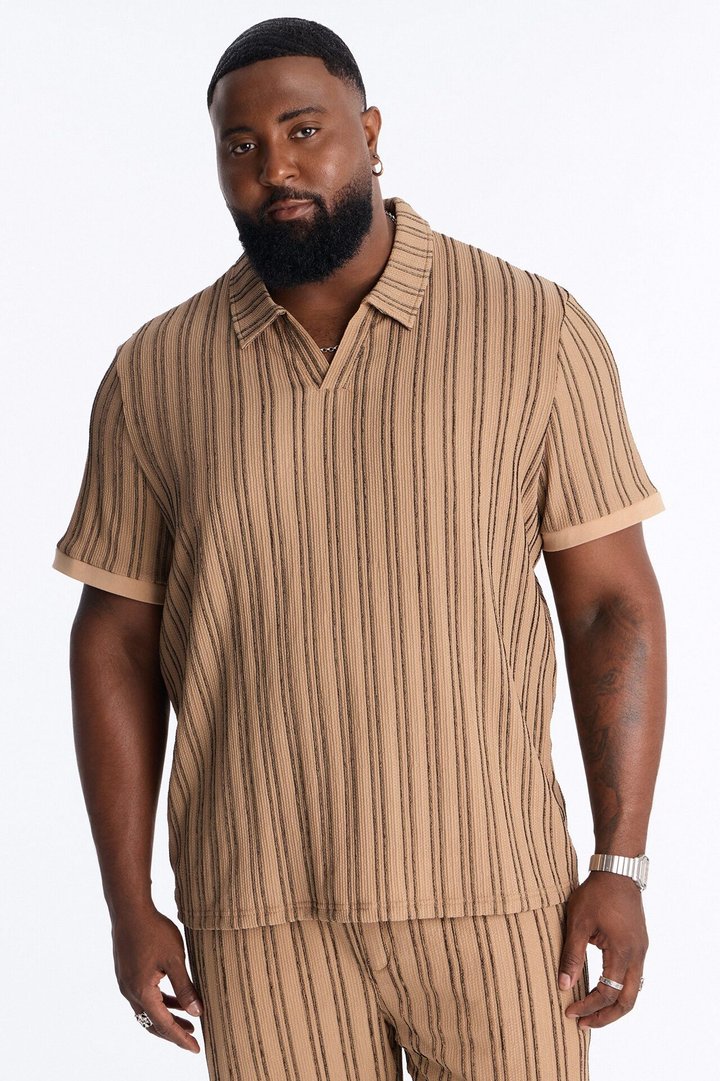 Etched Stripe Polo - LightBrown