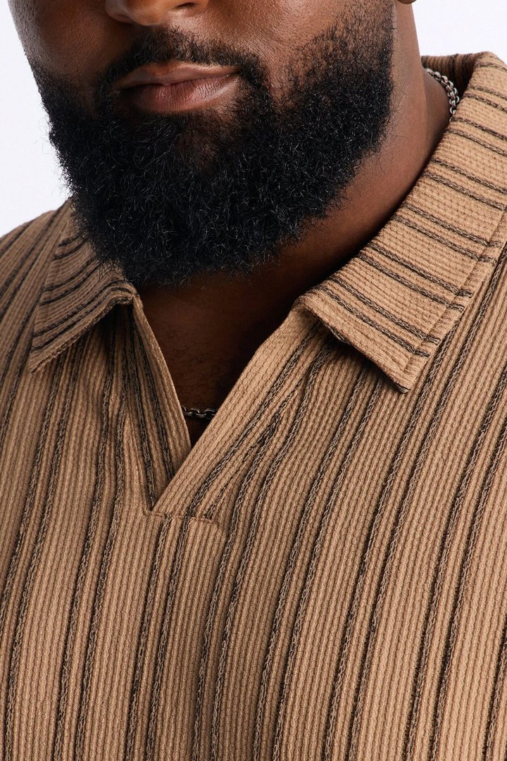 Etched Stripe Polo - LightBrown