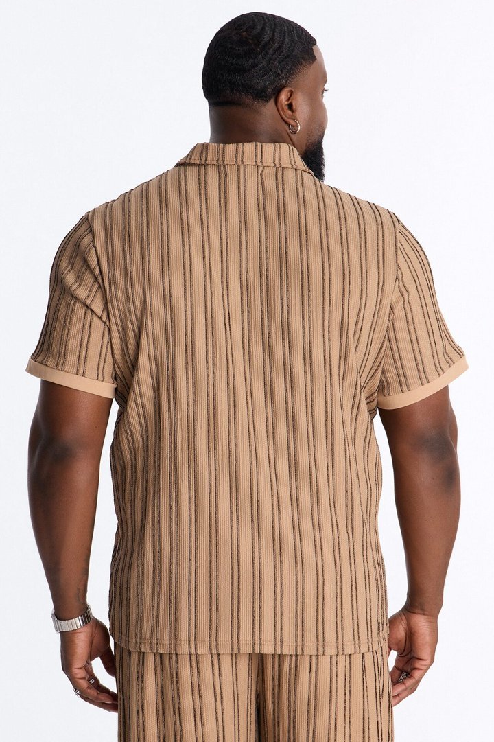 Etched Stripe Polo - LightBrown