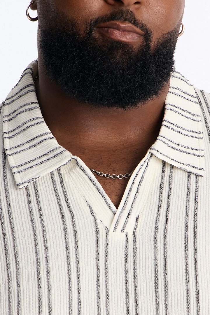 Etched Stripe Polo - White/combo