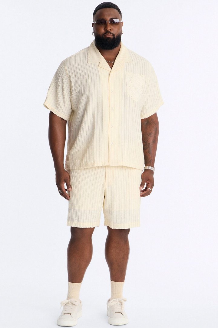 Sunday Social Cuban Collar Button Up Shirt - Cream
