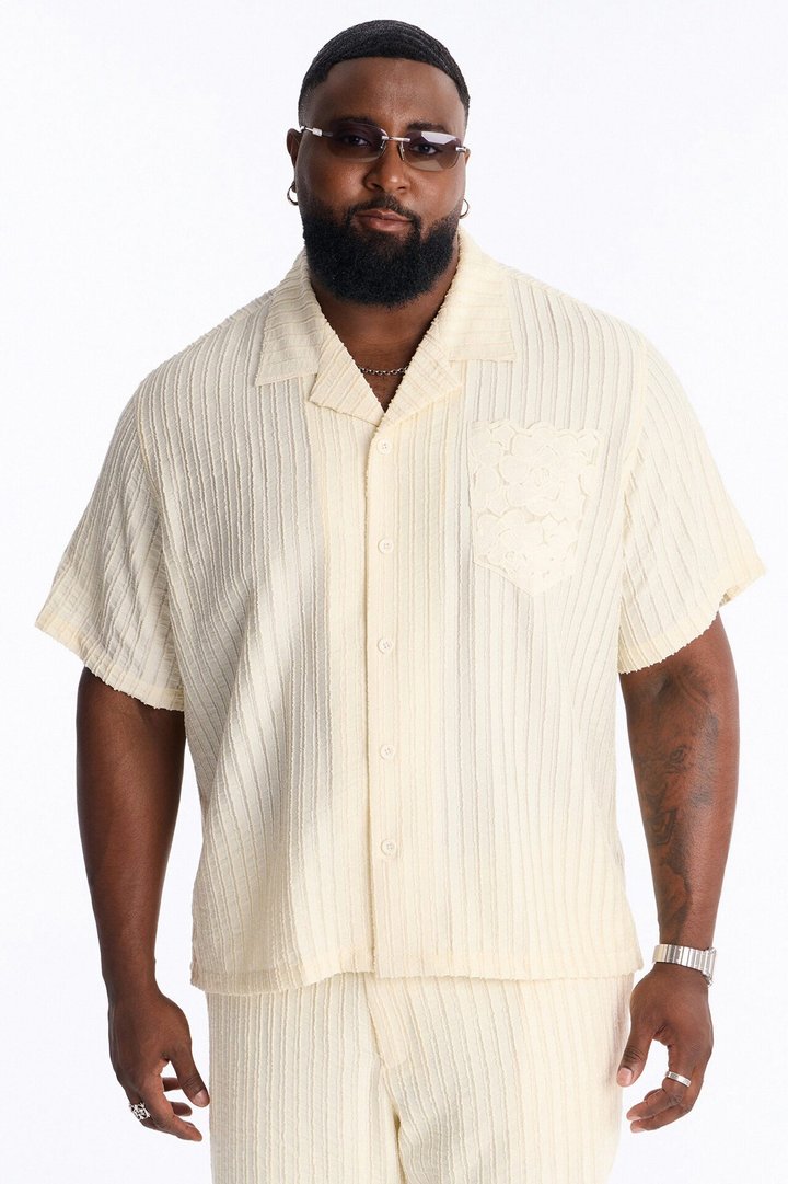 Sunday Social Cuban Collar Button Up Shirt - Cream