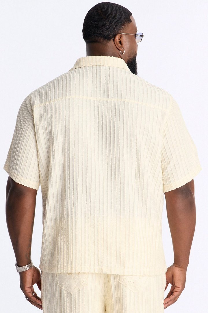 Sunday Social Cuban Collar Button Up Shirt - Cream