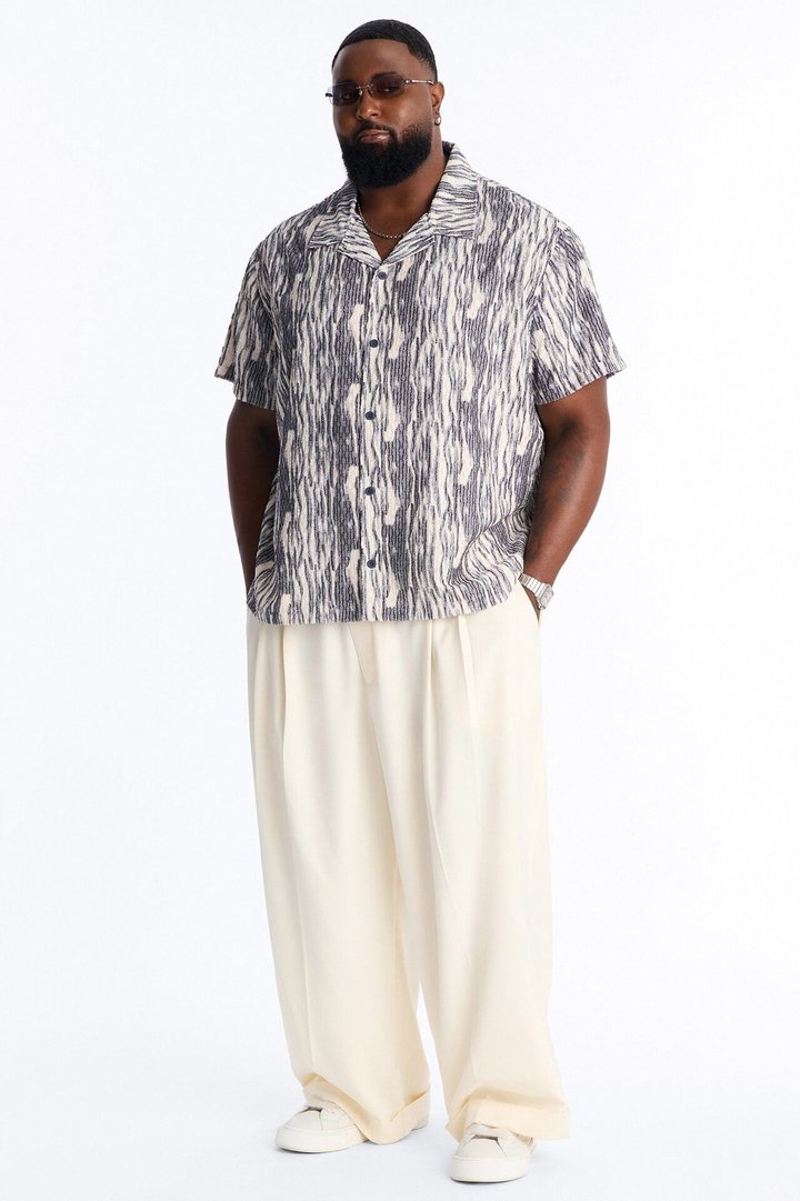 Starry Night Cuban Collar Button Up Shirt - Blue/combo