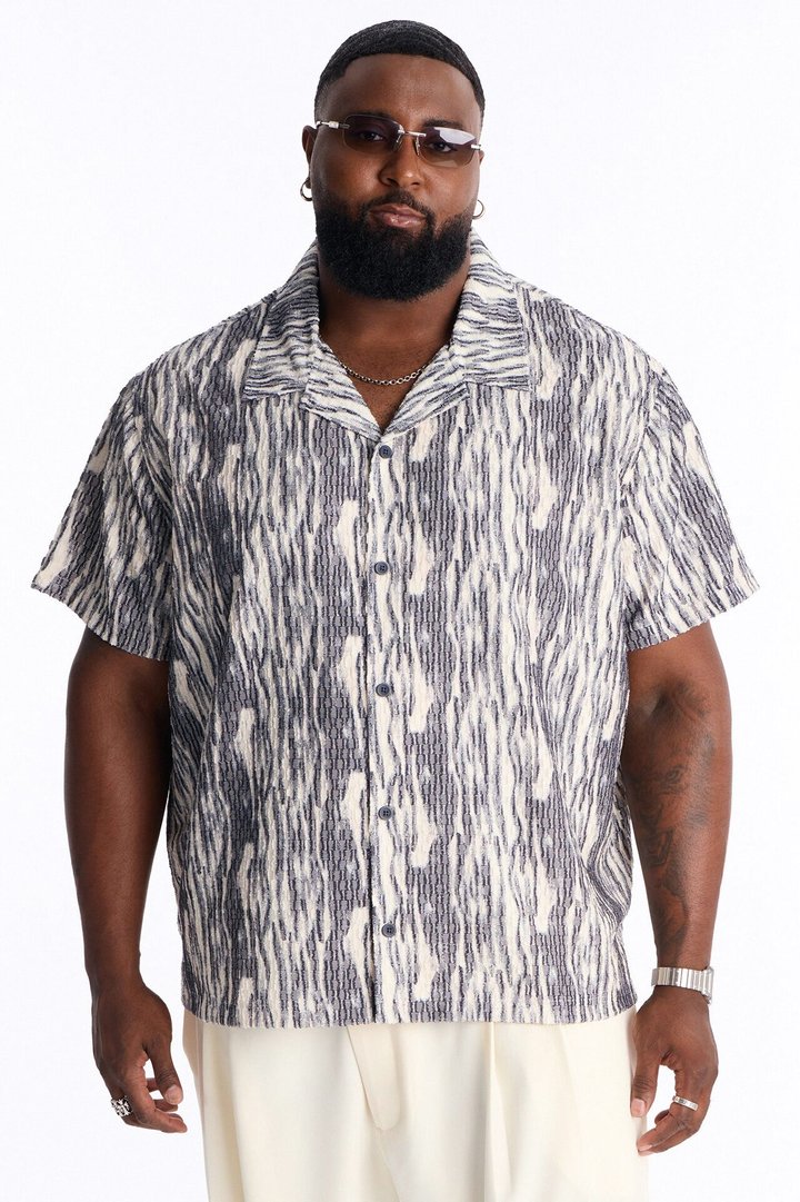 Starry Night Cuban Collar Button Up Shirt - Blue/combo