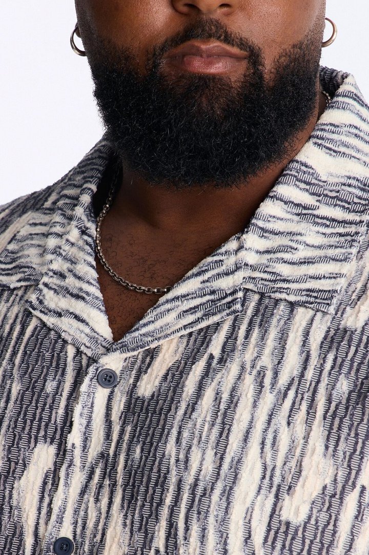 Starry Night Cuban Collar Button Up Shirt - Blue/combo