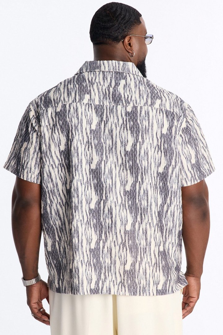 Starry Night Cuban Collar Button Up Shirt - Blue/combo
